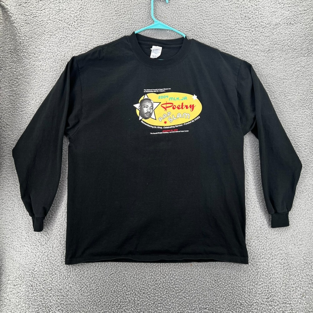 Vintage Y2k T Shirt 2004 MLK Jr. Poetry Rap Slam Men XL Delta Black Long Sleeve